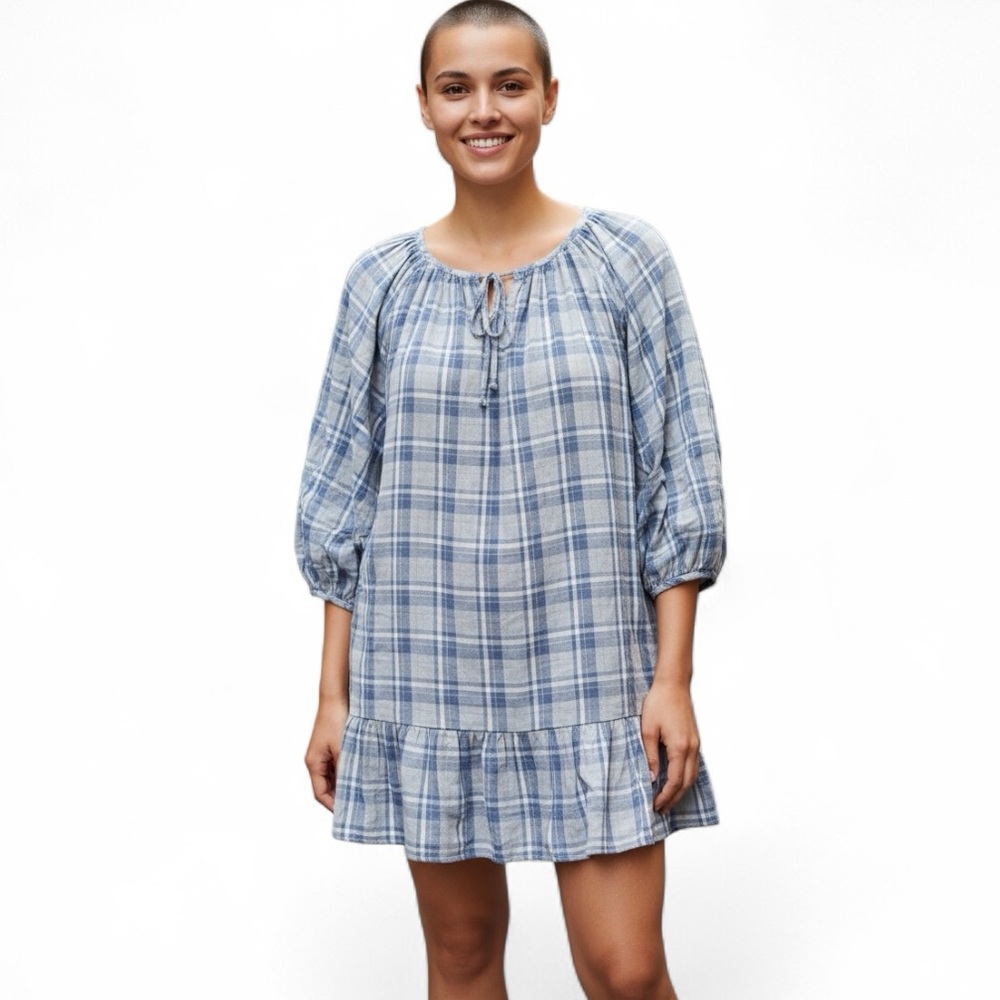 Dress Max Studio Dress Babydoll Ruffle Dress Blue Plaid Womens Size Medium